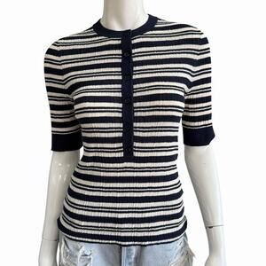 A.L.C. Fisher Top, Women’s Luxury Striped Knit Tee, Navy & White, Lf